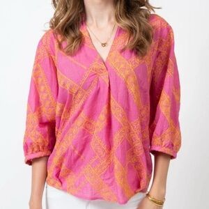 Ivy Jane embroidered blouse pink orange tribal flowy top